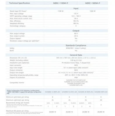 Huawei / Tigo / Solaredge 450w 600w Panneau solaire de bord Smart Pv Voltage Merc-1100w-P Merc-1300w-P Optimisateur solaire
