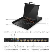 Commutateur KVM USB à montage en rack VGA 1U à 8 ports x1 utilisateur avec LED 19", 8 câbles VGA inclus