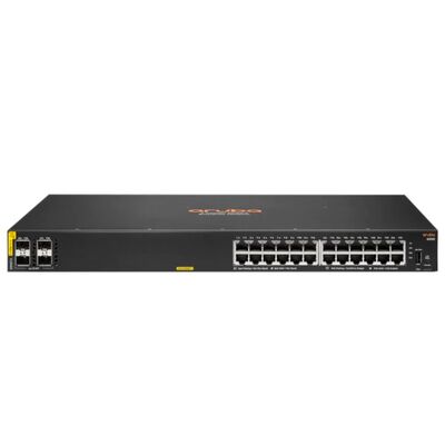 Commutateur géré Aruba CX 6000 avec 24 x 10/100/1000 (PoE+) + 4 x ports SFP Gigabit 370W Budget PoE et conception empilable