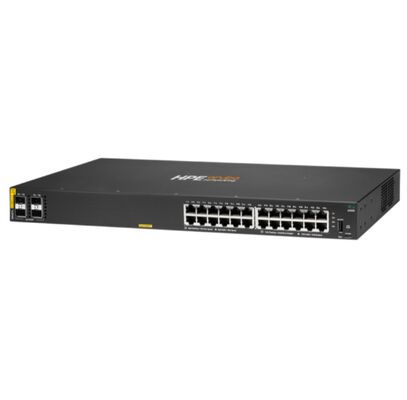 Commutateur géré Aruba CX 6000 avec 24 x 10/100/1000 (PoE+) + 4 x ports SFP Gigabit 370W Budget PoE et conception empilable